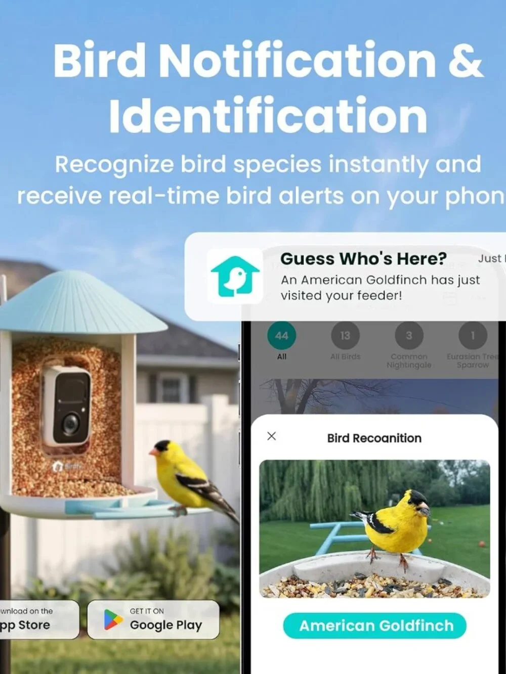 NETVUE by Birdfy Smart Bird Feeder 2K HD AI Camera Solar Power Wireless Live Str
